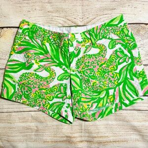 Lilly Pulitzer Green Pink Hidden Elephant Callahan Shorts Ladies Sz 6